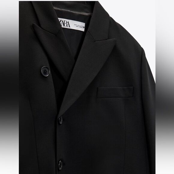 ZARA BLACK CROP WOOL BLEND BLAZER - Picture 8 of 9